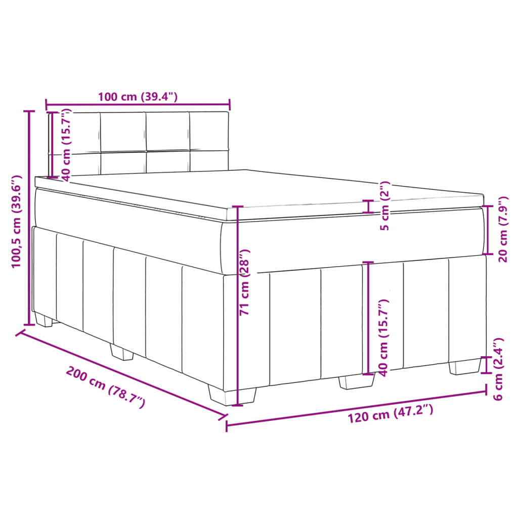 Krevet s oprugama i madracem krem 120 x 200 cm od tkanine