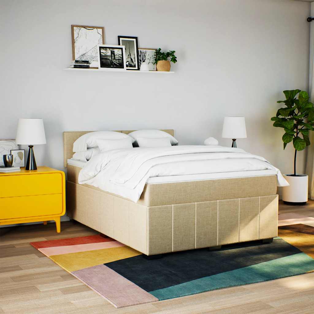 Krevet s oprugama i madracem krem 140 x 190 cm od tkanine