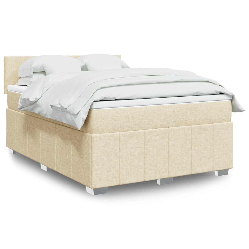 Krevet s oprugama i madracem krem 140 x 190 cm od tkanine