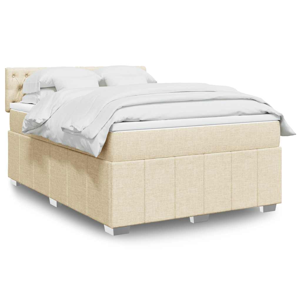 Krevet s oprugama i madracem krem 140 x 190 cm od tkanine