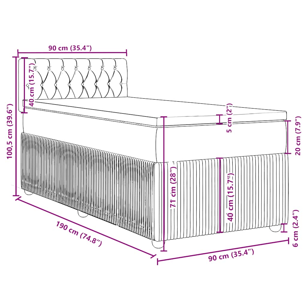 Box spring krevet s madracem crni 90x190 cm od tkanine