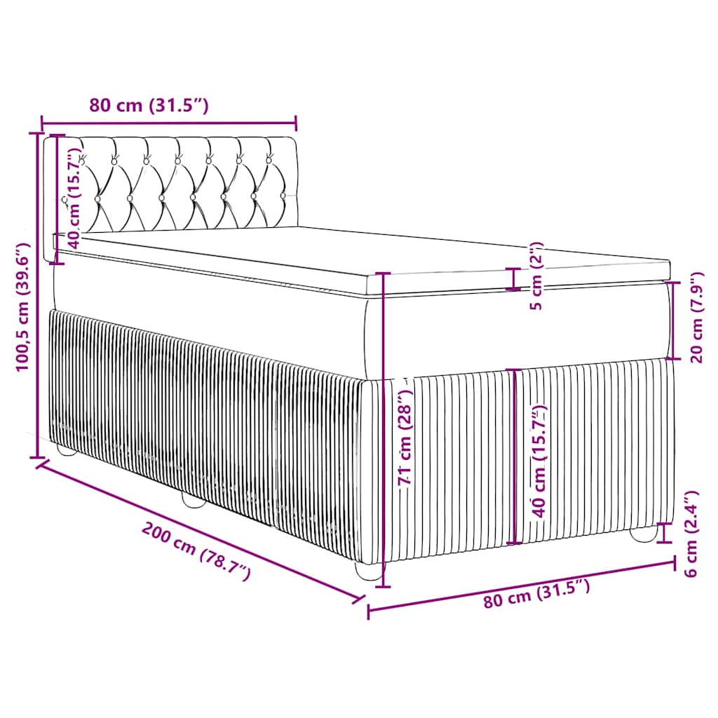 Box spring krevet s madracem svjetlosivi 80 x 200 cm baršunasti