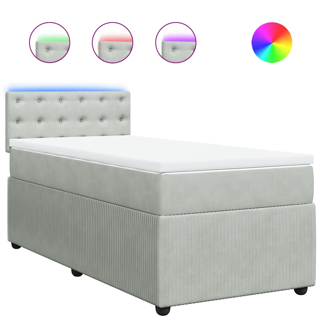 Box spring krevet s madracem svjetlosivi 90x190 cm baršunasti