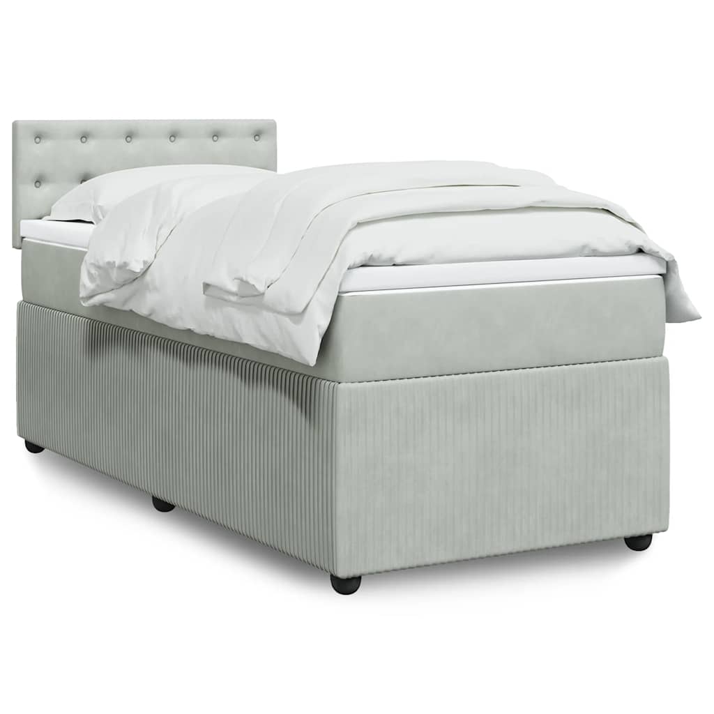 Box spring krevet s madracem svjetlosivi 90x190 cm baršunasti