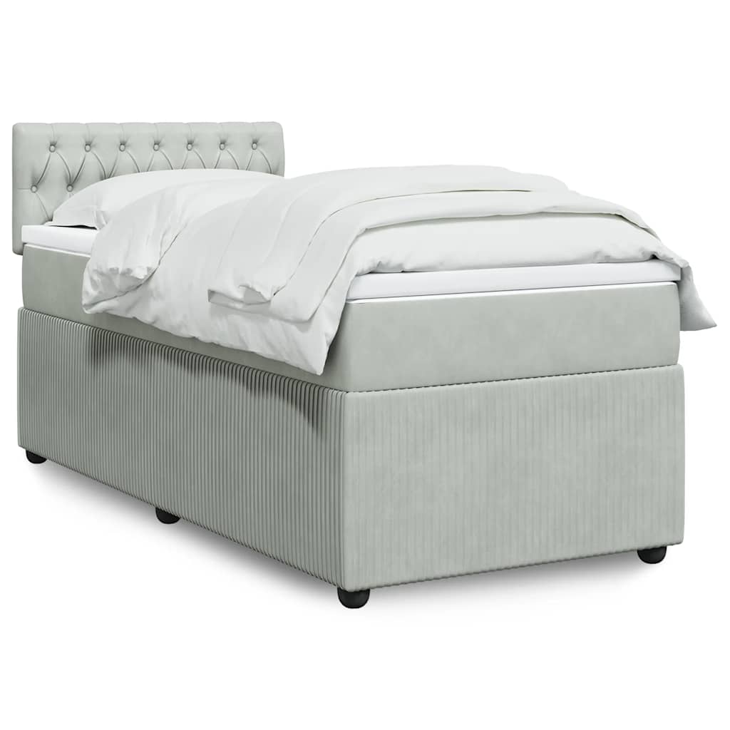 Box spring krevet s madracem svjetlosivi 90x190 cm baršunasti