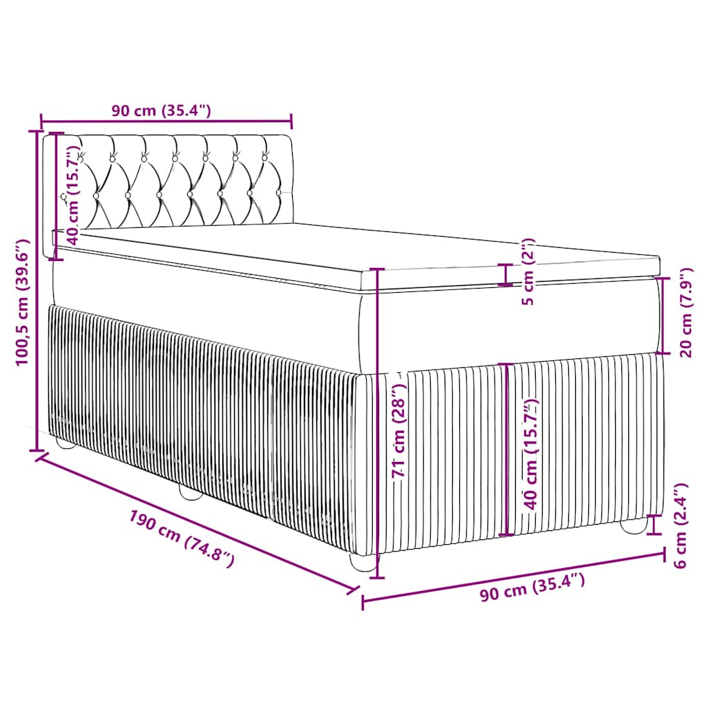 Box spring krevet s madracem tamnosivi 90x190 cm baršunasti