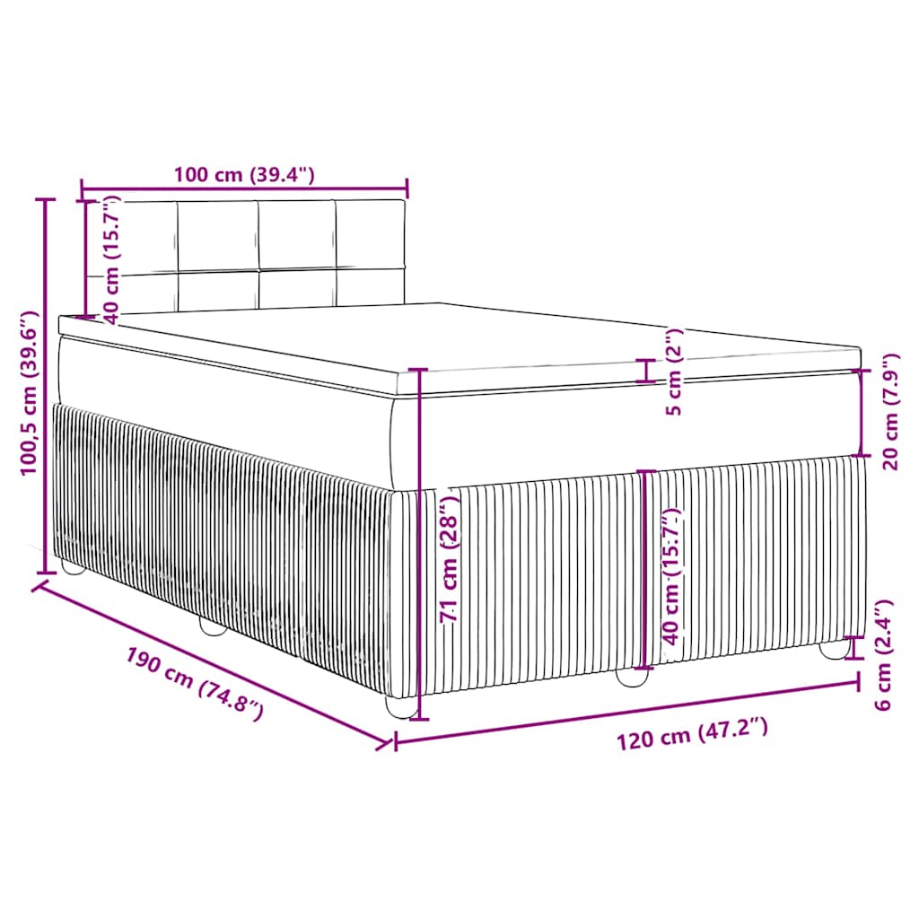 Krevet box spring s madracem crni 120 x 190 cm baršunasti