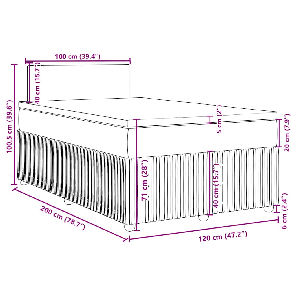 Box spring krevet s madracem svjetlosivi 120x200 cm baršunasti