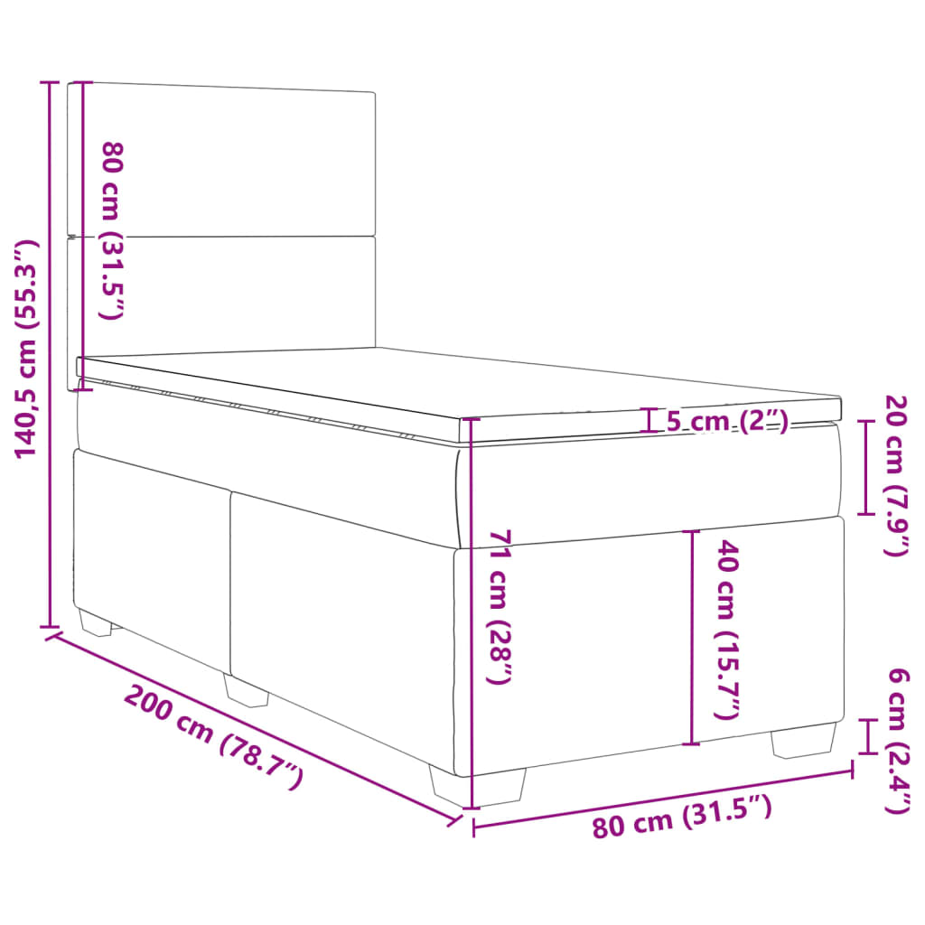 Box spring krevet s madracem crni 80 x 200 cm od tkanine