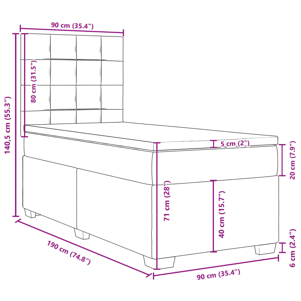 Box spring krevet s madracem crni 90x190 cm od tkanine