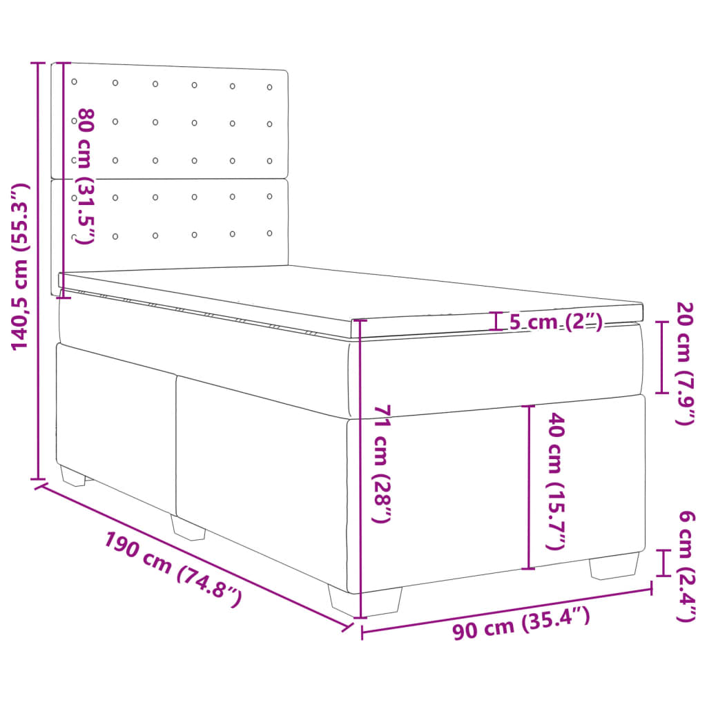 Box spring krevet s madracem crni 90x190 cm od tkanine