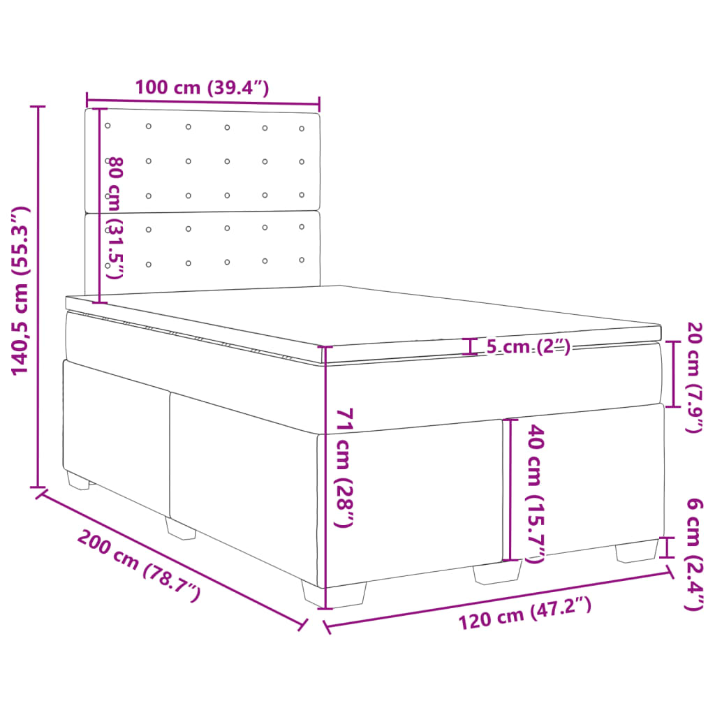 Krevet s oprugama i madracem plavi 120 x 200 cm od tkanine