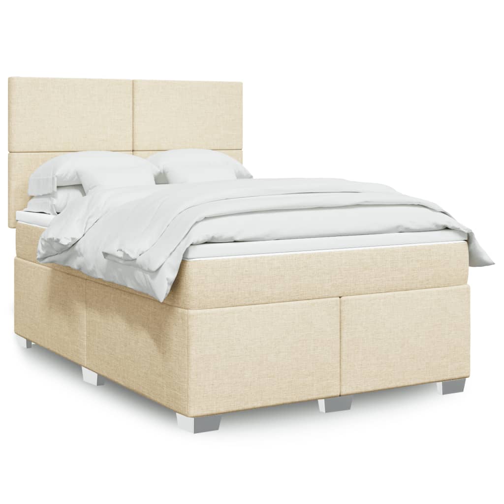 Krevet s oprugama i madracem krem 140 x 190 cm od tkanine
