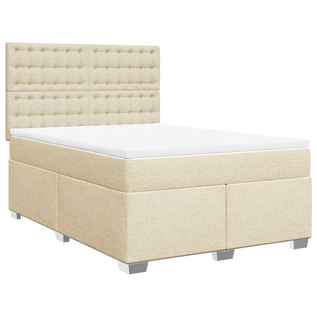 Krevet s oprugama i madracem krem 140 x 190 cm od tkanine