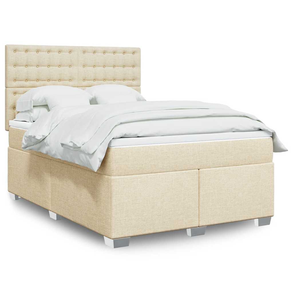 Krevet s oprugama i madracem krem 140 x 190 cm od tkanine