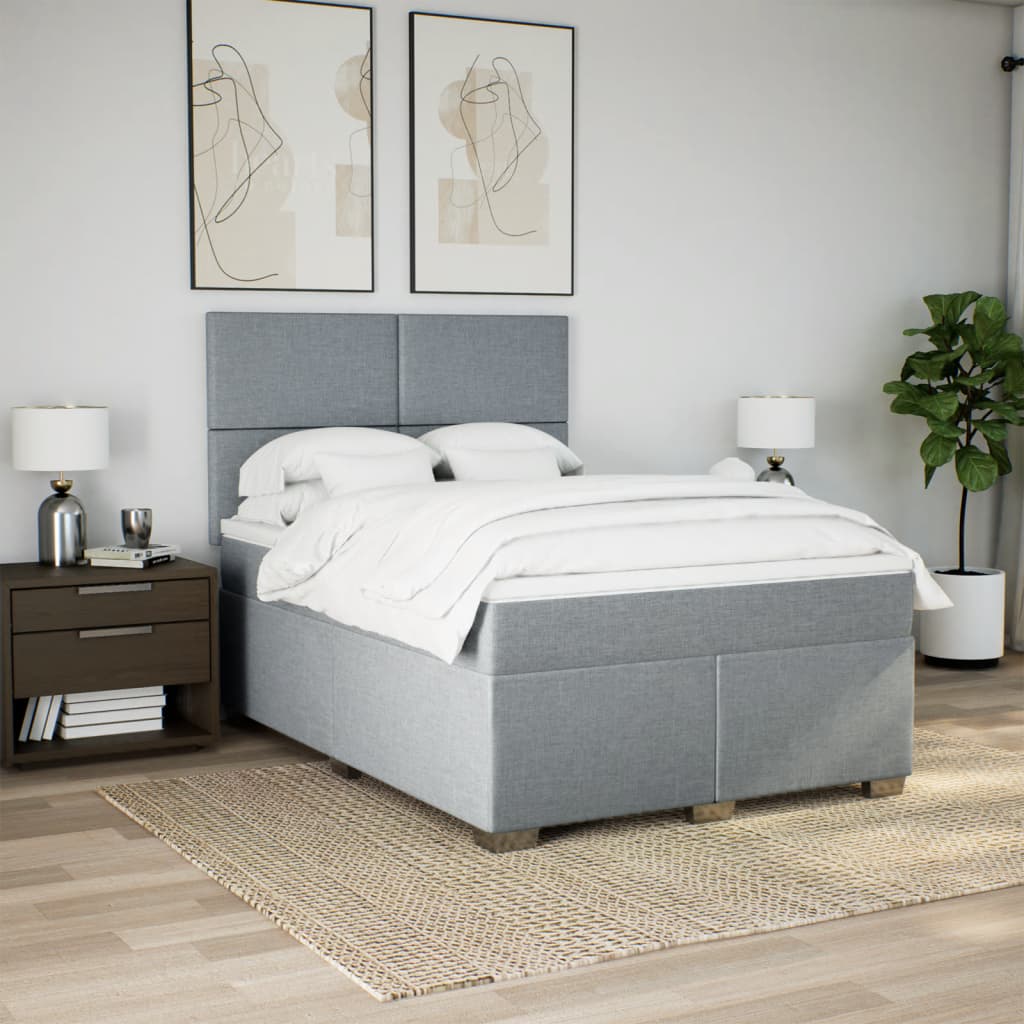Krevet box spring s madracem svjetlosivi 140x200 cm od tkanine