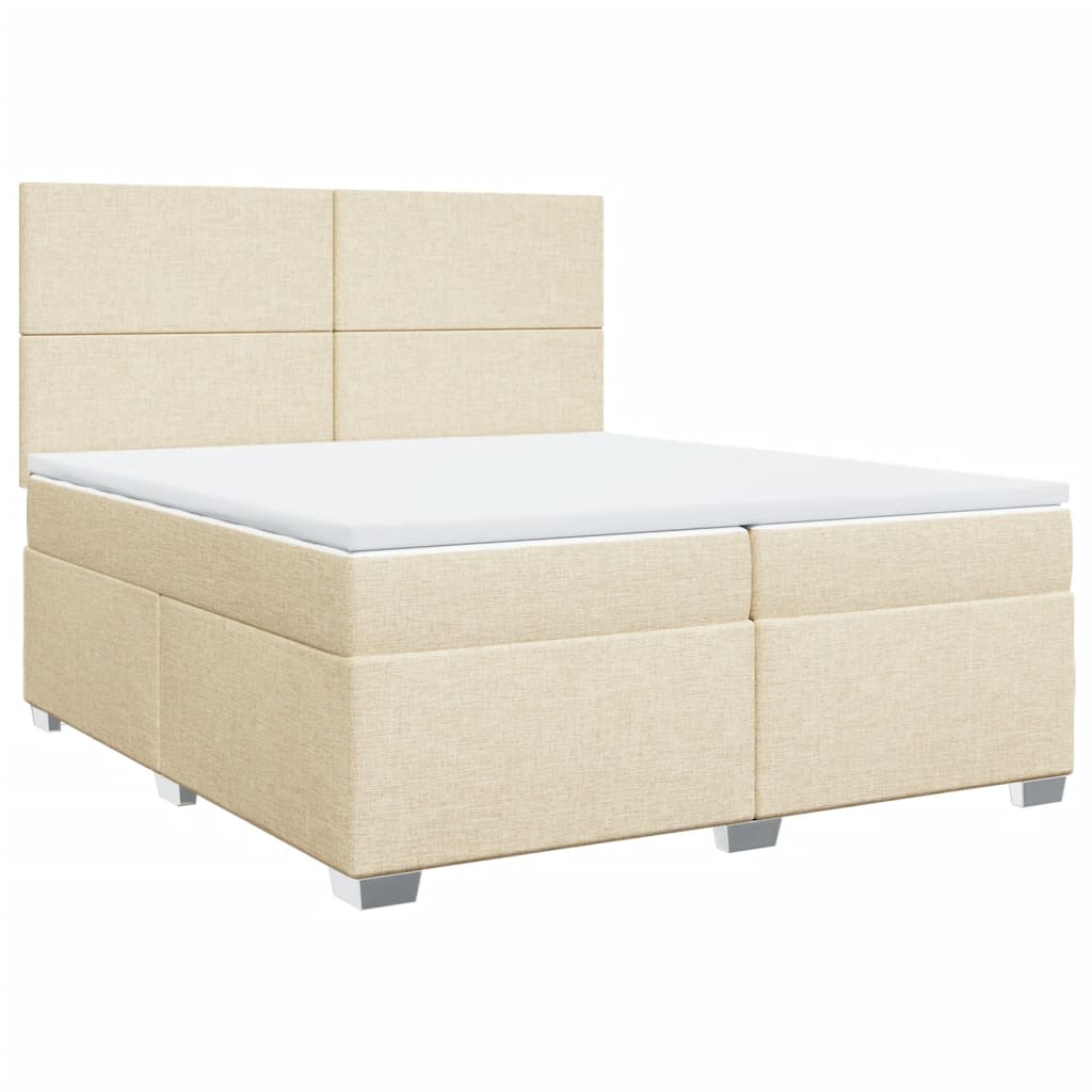 Krevet s oprugama i madracem krem 200 x 200 cm od tkanine
