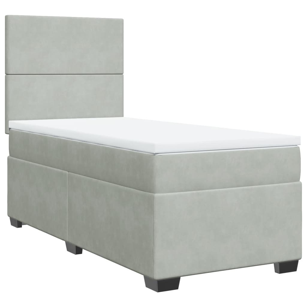 Box spring krevet s madracem svjetlosivi 90x190 cm baršunasti