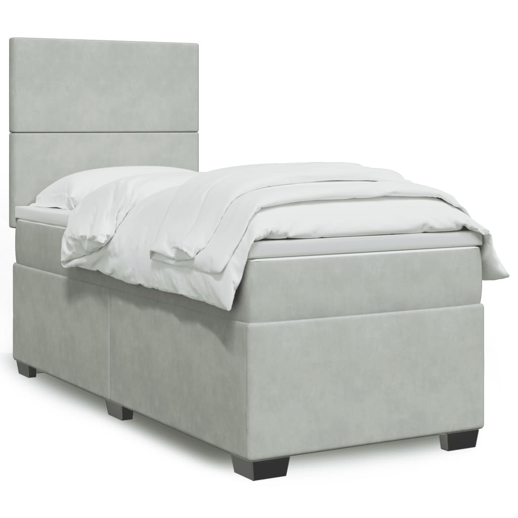 Box spring krevet s madracem svjetlosivi 90x190 cm baršunasti