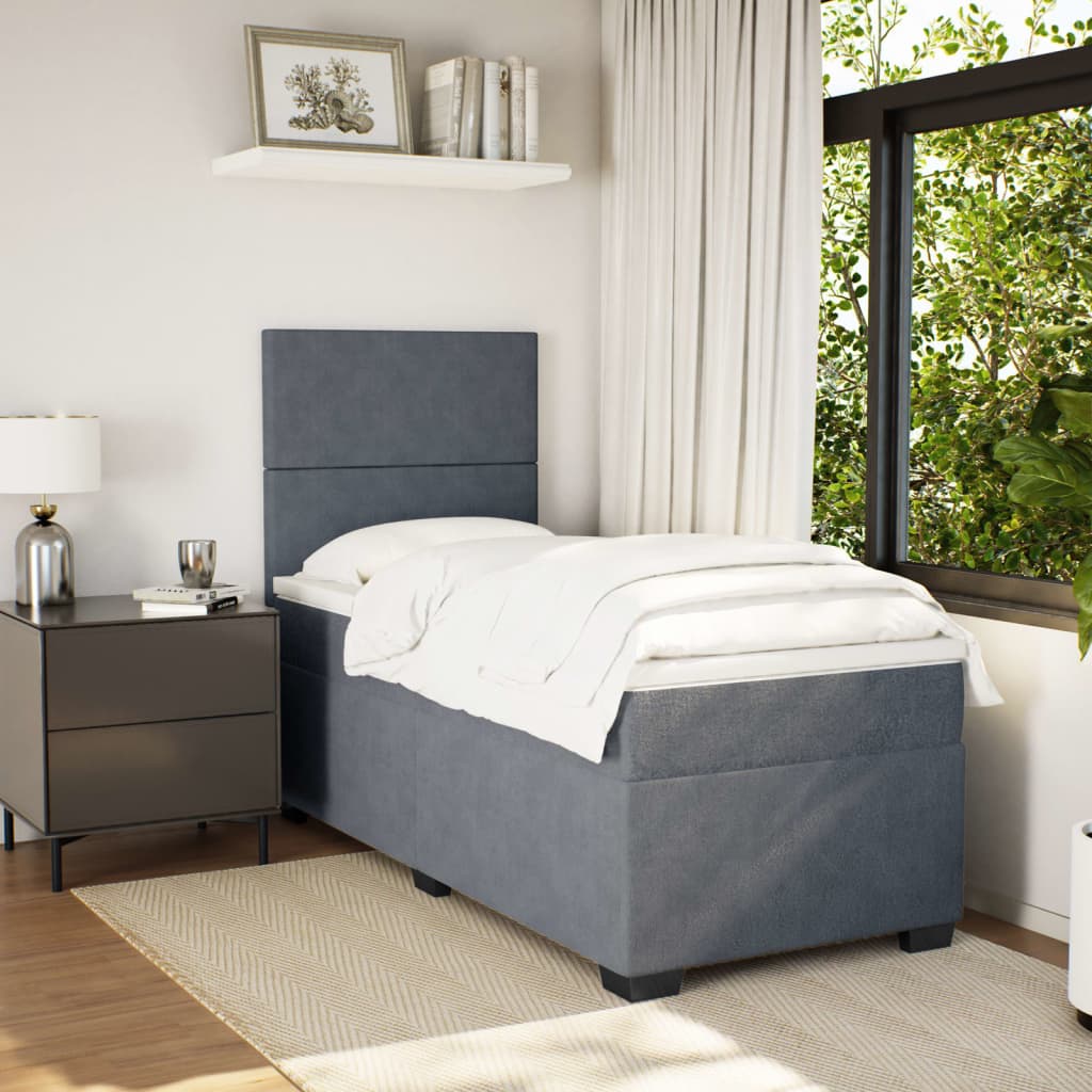 Box spring krevet s madracem tamnosivi 90x190 cm baršunasti