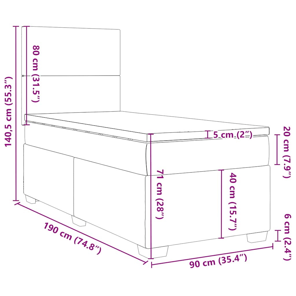 Box spring krevet s madracem tamnozeleni 90x190 cm baršunasti