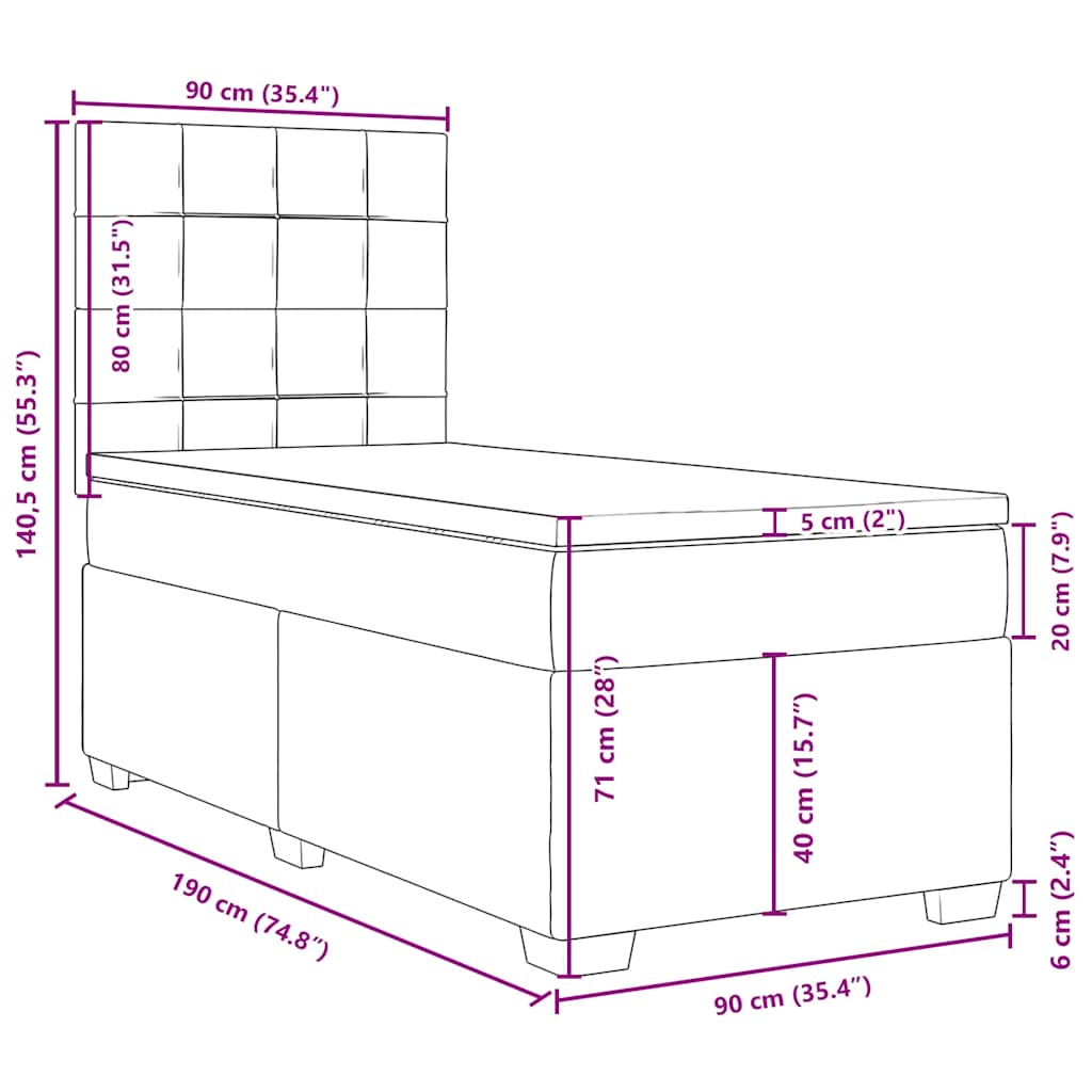 Box spring krevet s madracem tamnozeleni 90x190 cm baršunasti