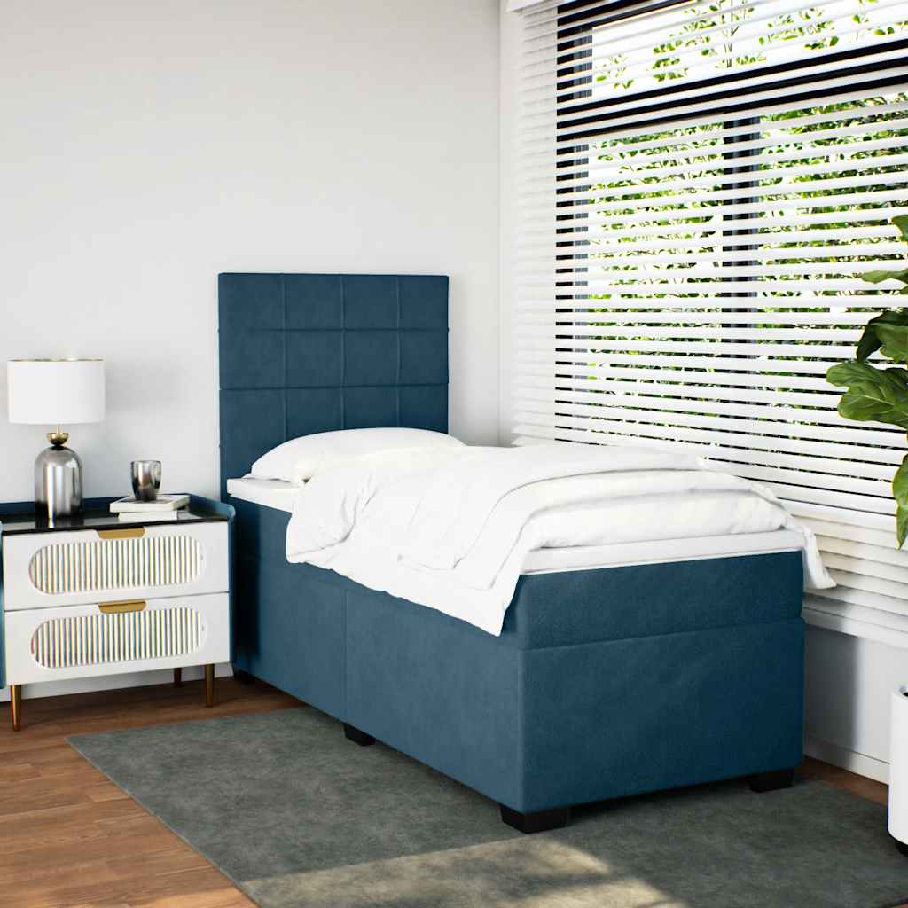 Box spring krevet s madracem plavi 90x190 cm baršunasti