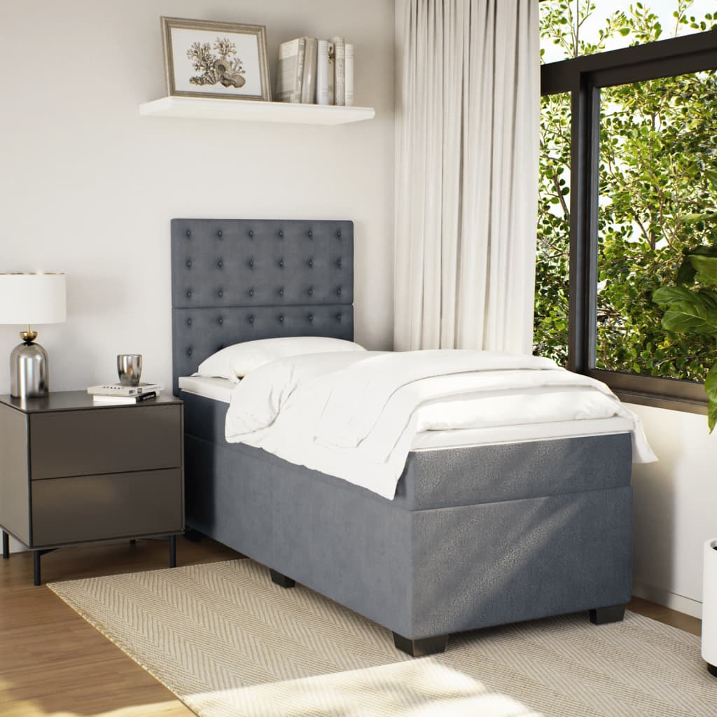 Box spring krevet s madracem tamnosivi 90x190 cm baršunasti