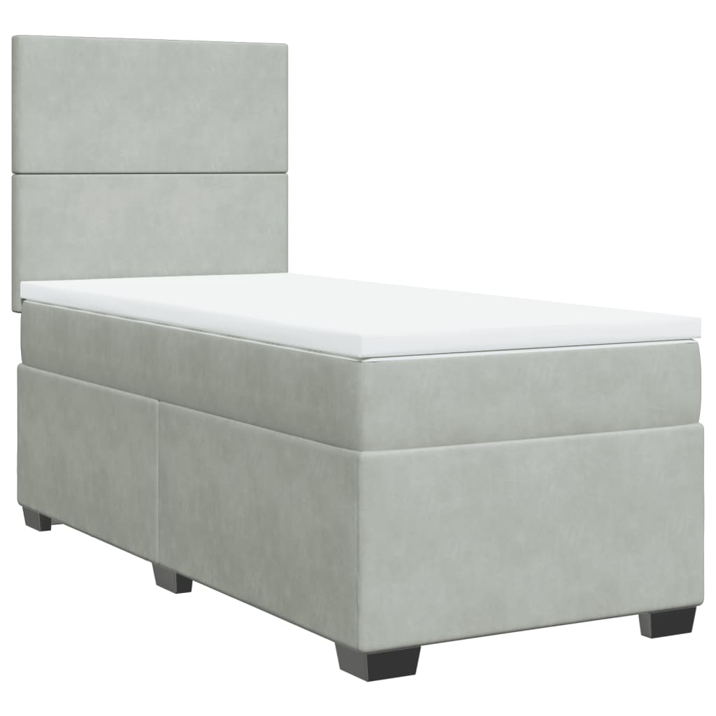 Box spring krevet s madracem svjetlosivi 90x190 cm baršunasti