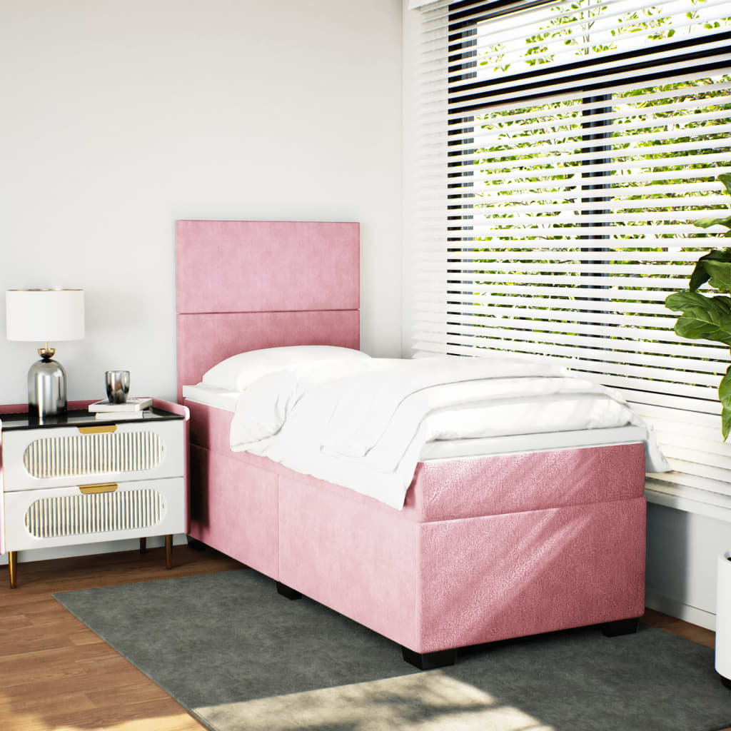 Box spring krevet s madracem ružičasti 90x200 cm baršunasti