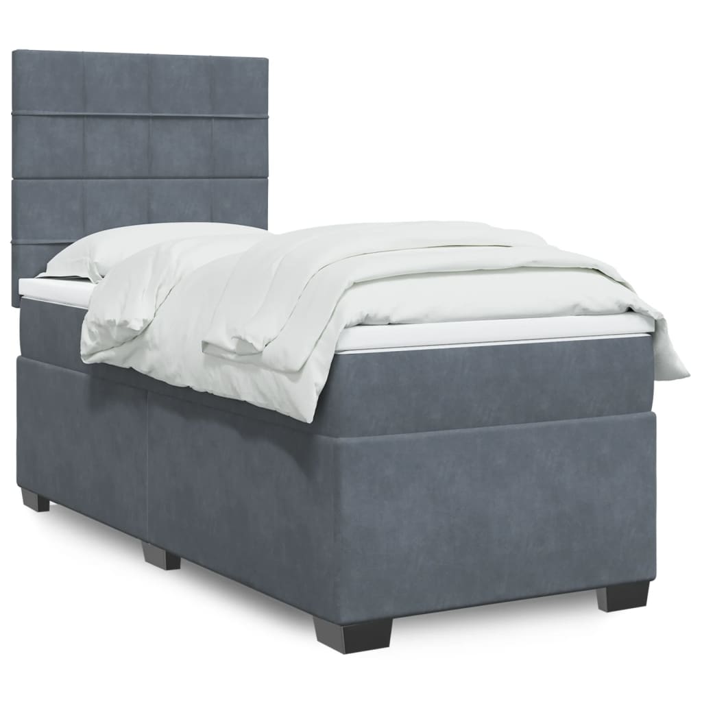 Box spring krevet s madracem tamnosivi 90x200 cm baršunasti