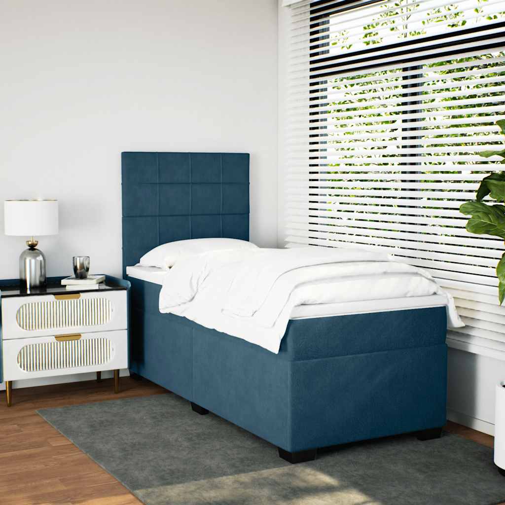 Box spring krevet s madracem plavi 90x200 cm baršunasti