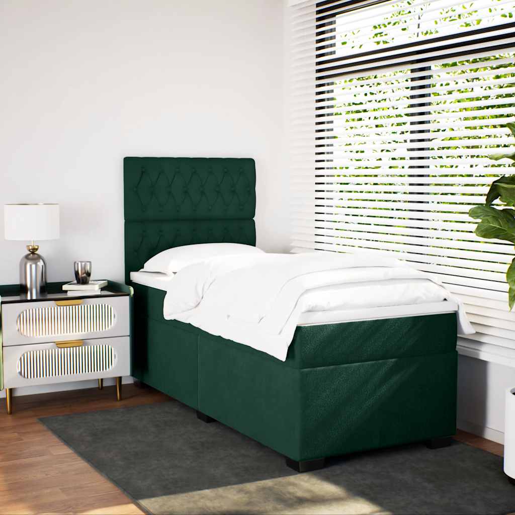 Box spring krevet s madracem tamnozeleni 90x200 cm baršunasti