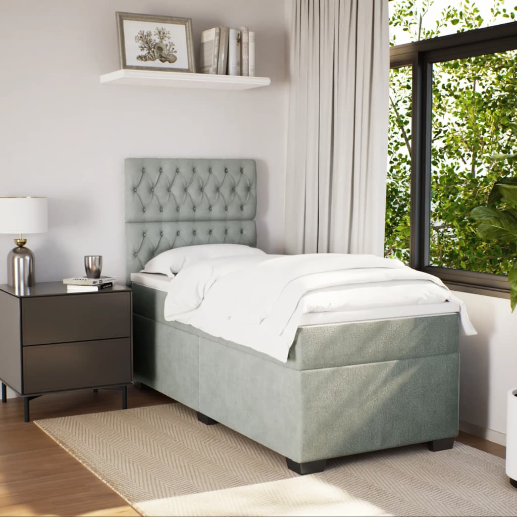 Box spring krevet s madracem svjetlosivi 100x200 cm baršunasti