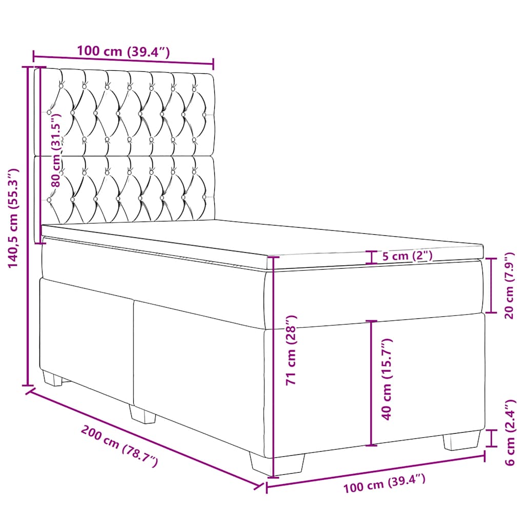 Box spring krevet s madracem plavi 100x200 cm baršunasti