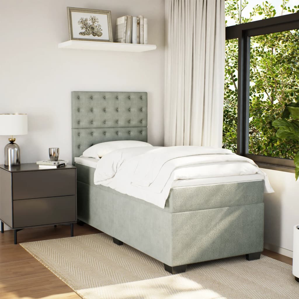 Box spring krevet s madracem svjetlosivi 100x200 cm baršunasti