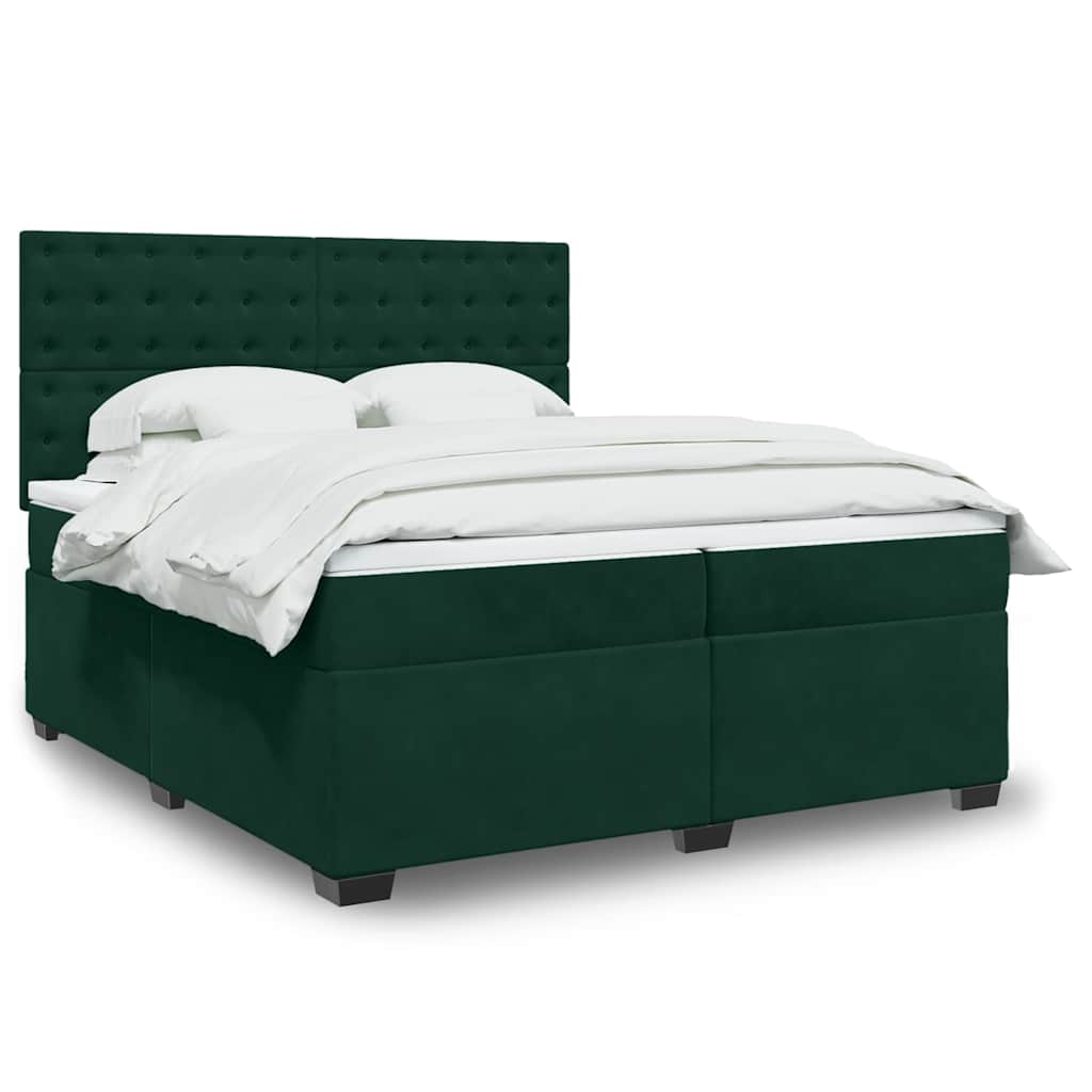 Krevet s oprugama i madracem tamnozeleni 200x200 cm baršunasti