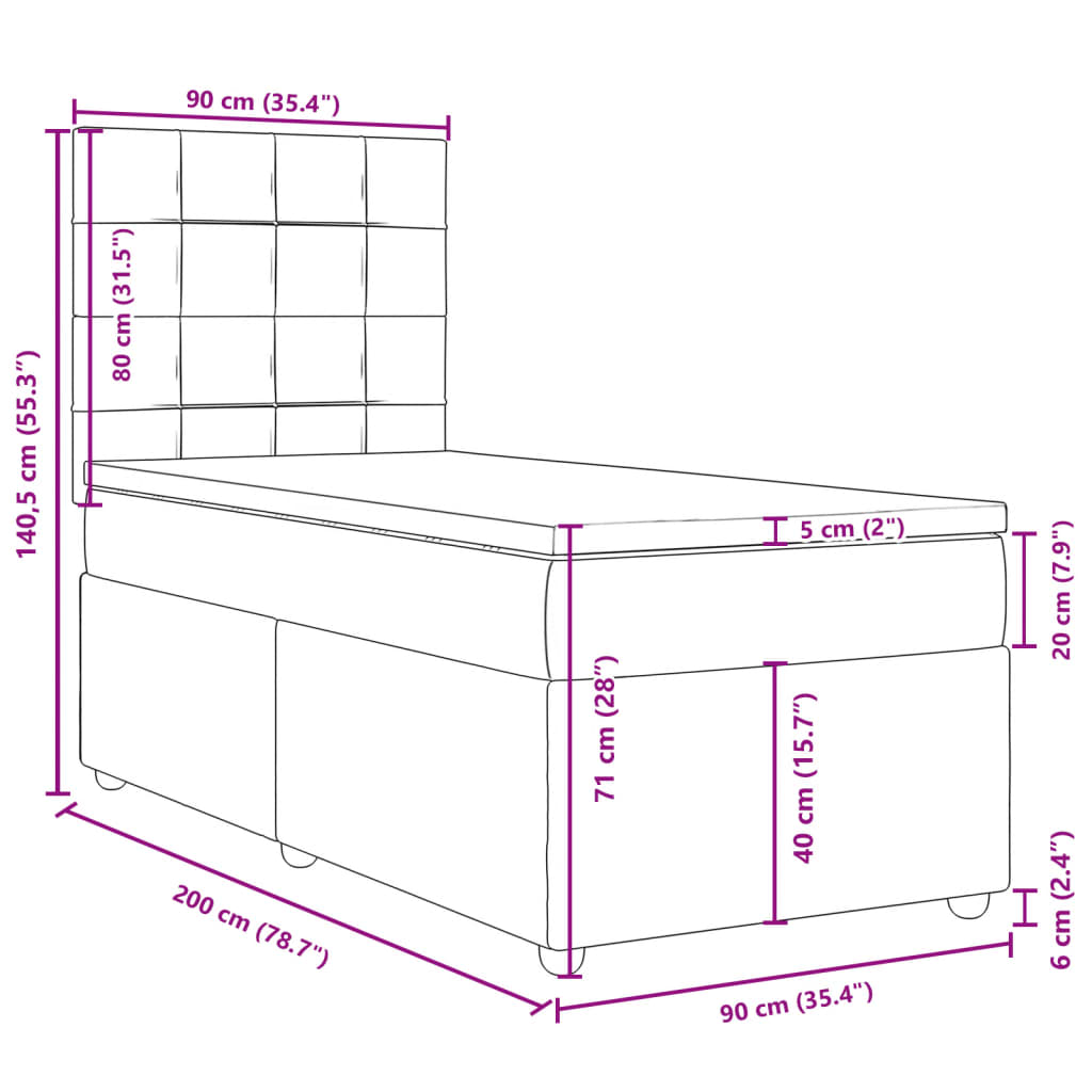 Krevet s oprugama i madracem crni 90x200 cm od tkanine