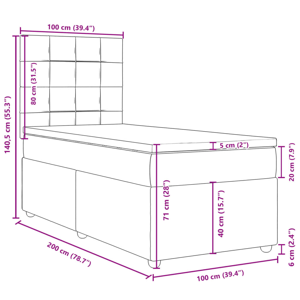 Krevet s oprugama i madracem plavi 100 x 200 cm od tkanine