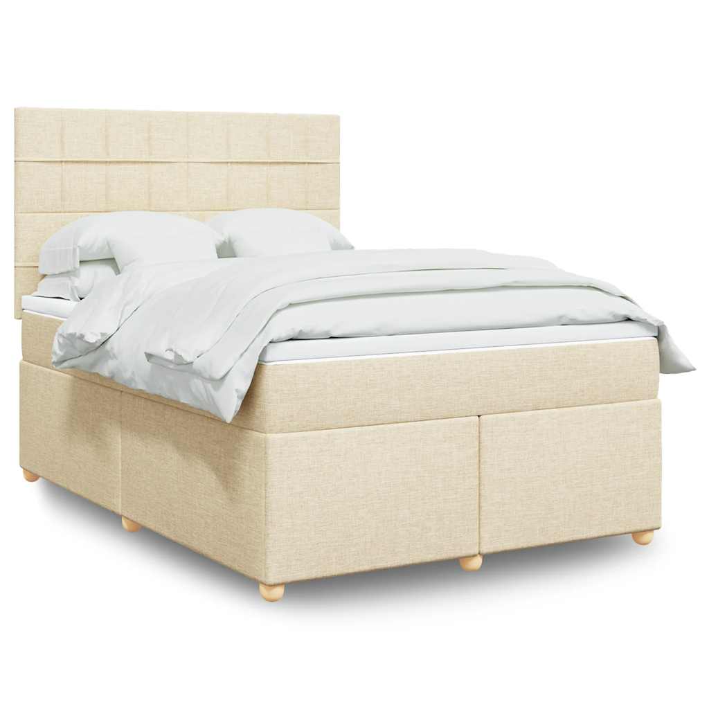 Krevet s oprugama i madracem krem 140 x 190 cm od tkanine
