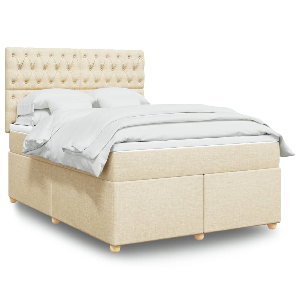 Krevet s oprugama i madracem krem 140 x 190 cm od tkanine