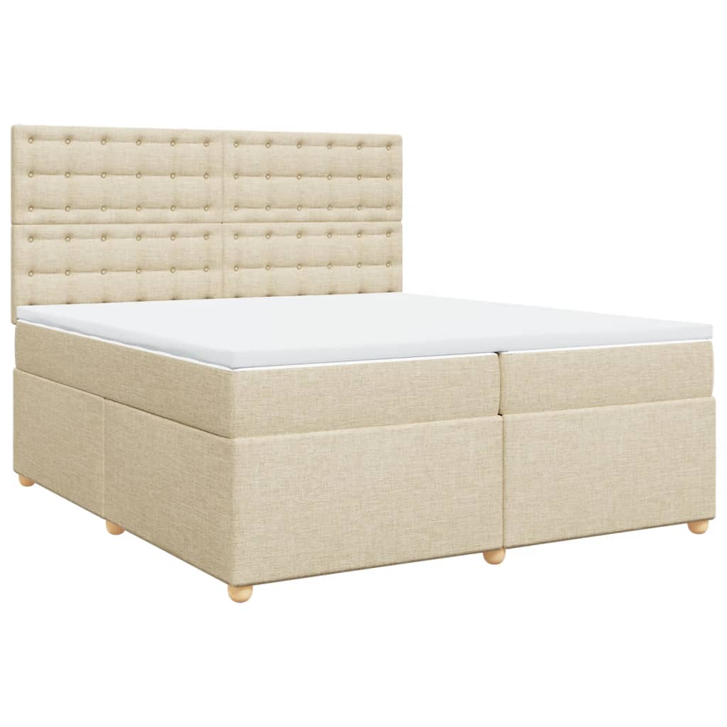 Krevet s oprugama i madracem krem 200 x 200 cm od tkanine