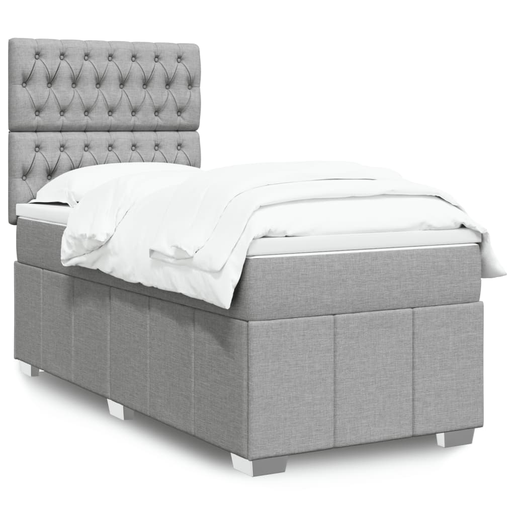 Box spring krevet s madracem svjetlosivi 90x190 cm od tkanine