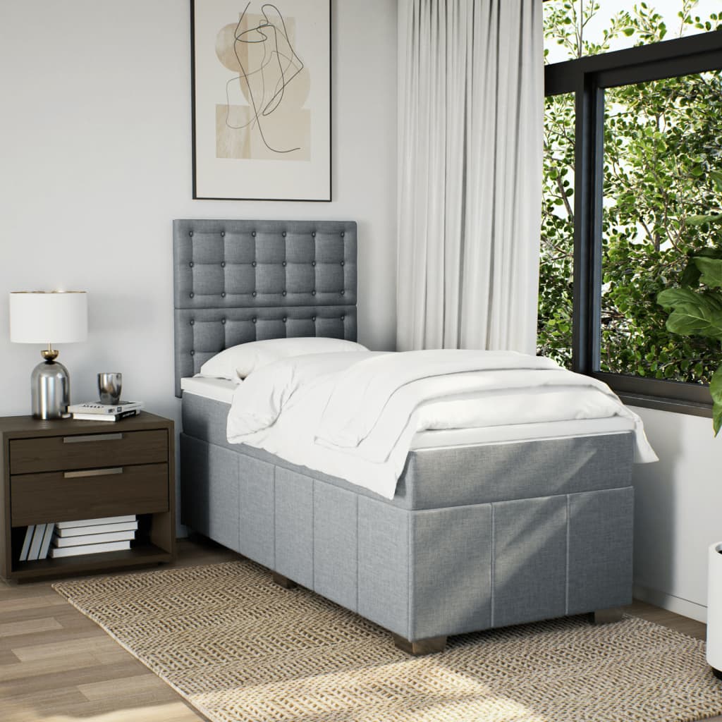 Box spring krevet s madracem svjetlosivi 90x190 cm od tkanine