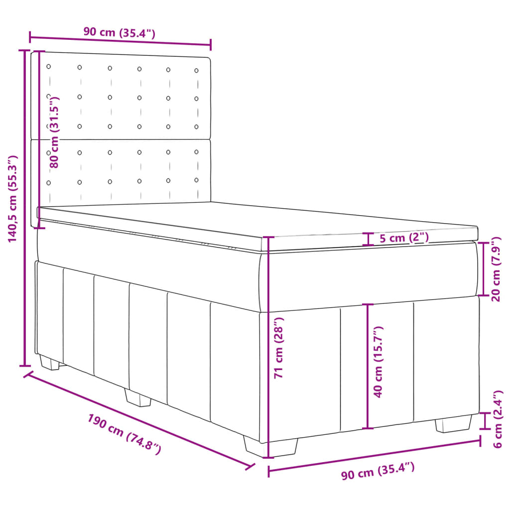 Box spring krevet s madracem svjetlosivi 90x190 cm od tkanine