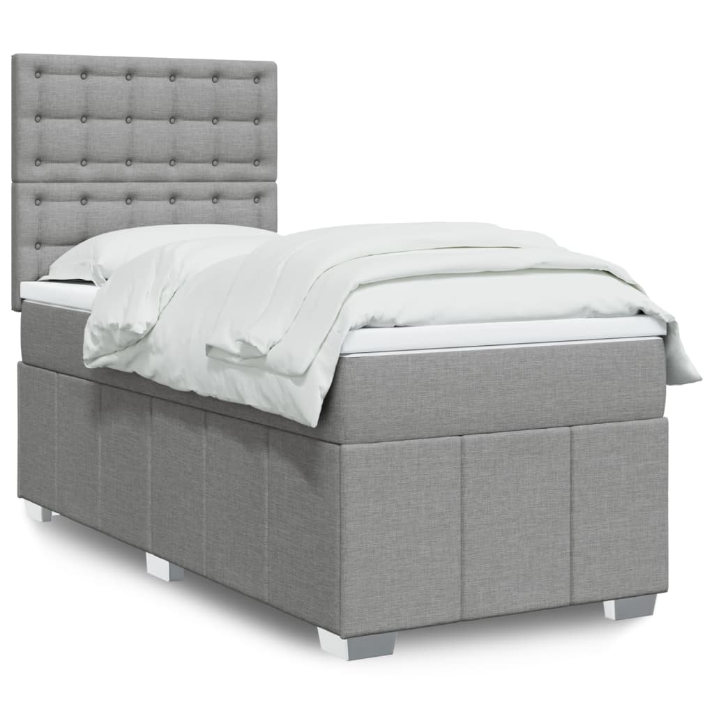 Box spring krevet s madracem svjetlosivi 90x190 cm od tkanine