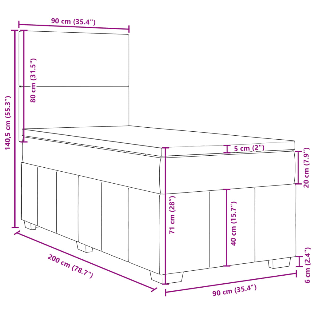 Krevet s oprugama i madracem krem 90 x 200 cm od tkanine