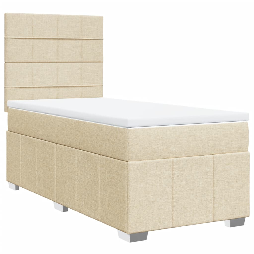 Krevet s oprugama i madracem krem 90 x 200 cm od tkanine