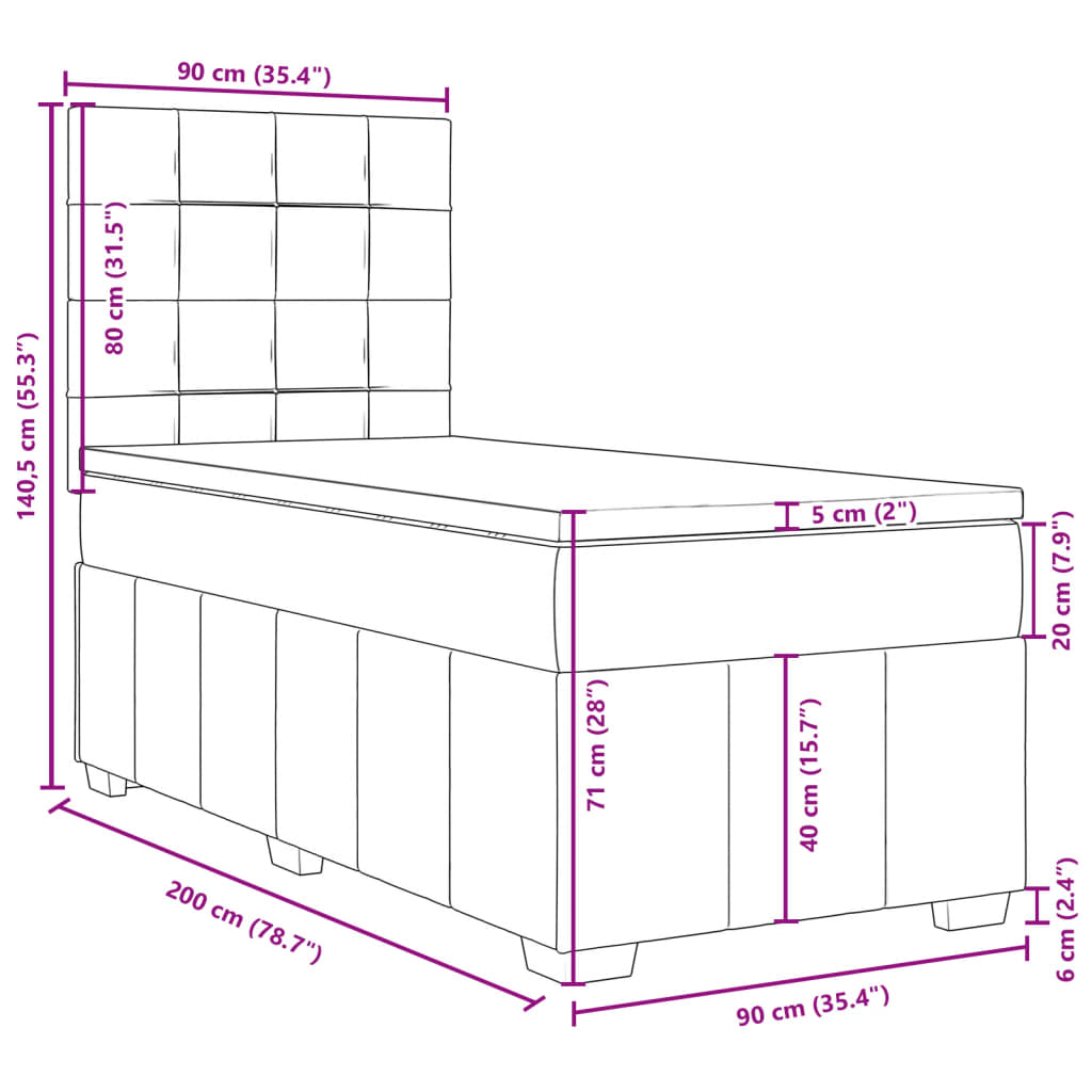 Krevet s oprugama i madracem krem 90 x 200 cm od tkanine