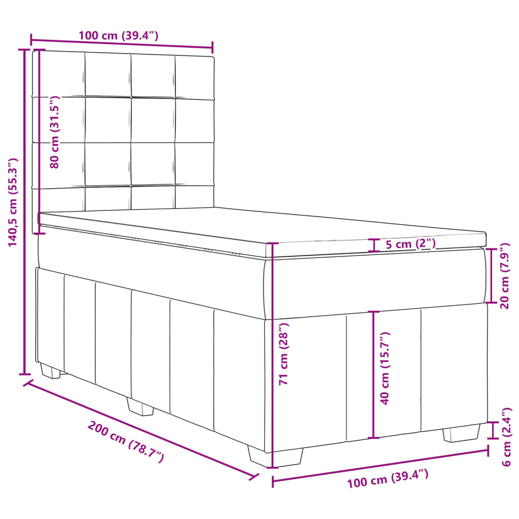 Krevet s oprugama i madracem crni 100 x 200 cm od tkanine